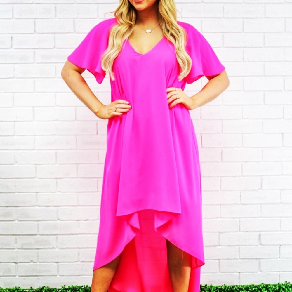 Arial hi-low dress in hot pink by Peace Love Cake